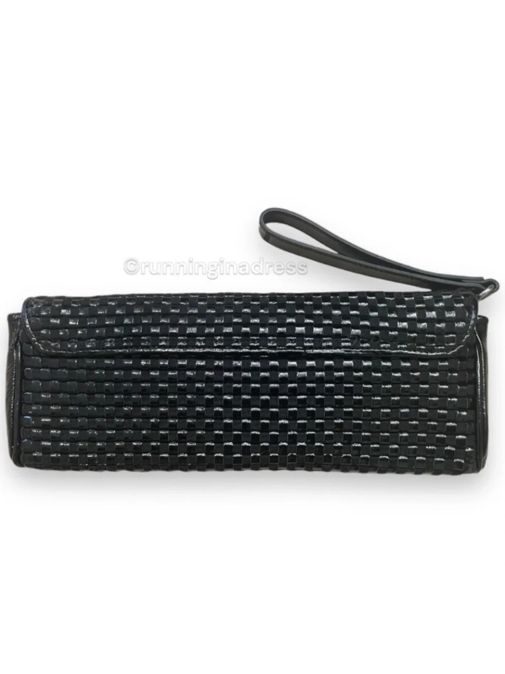 Vintage HOBO International Y2K Woven Patent Leather Clutch Wristlet Black Mint